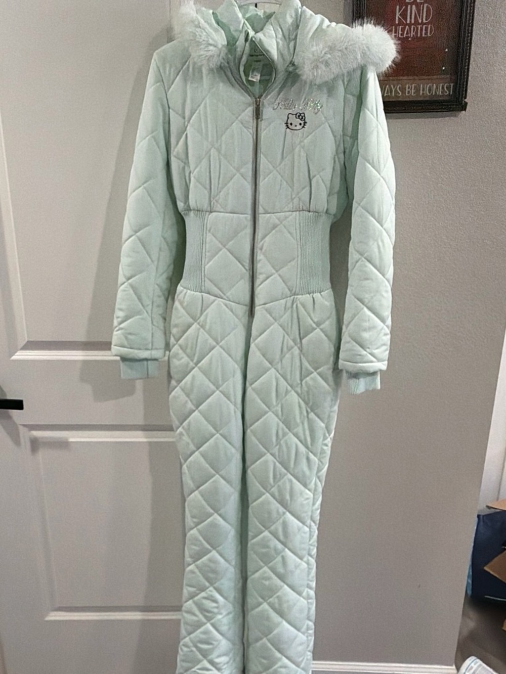 Hello Kitty Mint Quilted Hooded One-Piece Ski Jacket